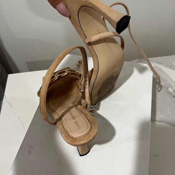 GOOD AMERICAN Women's Single Strap Ankle Chain  Sandal PALE PINK SUEDE - Picture 9 of 12